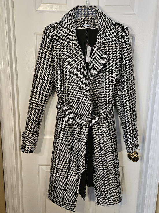 White House Black Market Jackets & Blazers - White House Black Market Black and White Houndstooth Trench Coat and Skirt